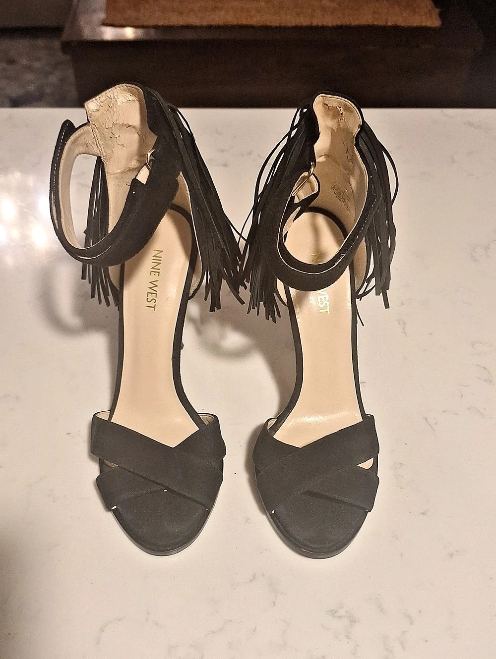 Nine West Fringe Ankle Strap Heels in Black US 7.5M